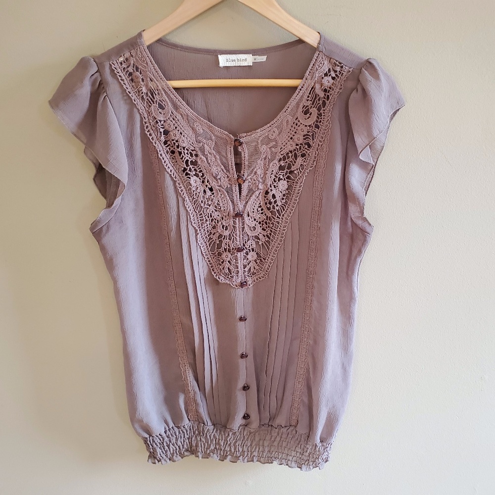 Blue Bird Brown Altar'd state sheer top sz M